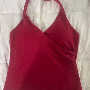 Red athleisure workout halter top